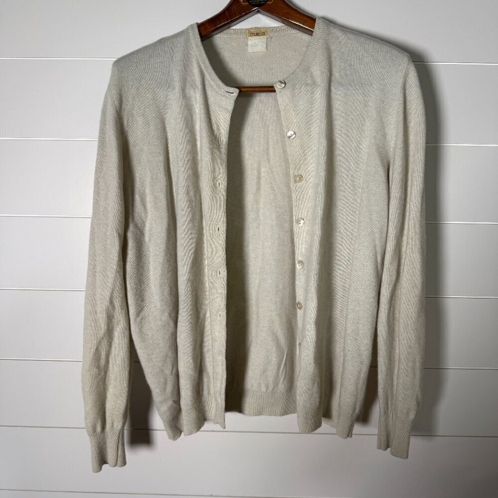 Malo 100% Cashmere Cardigan & Short Sleeve Sweater Cardigan Set Cream Sz Large